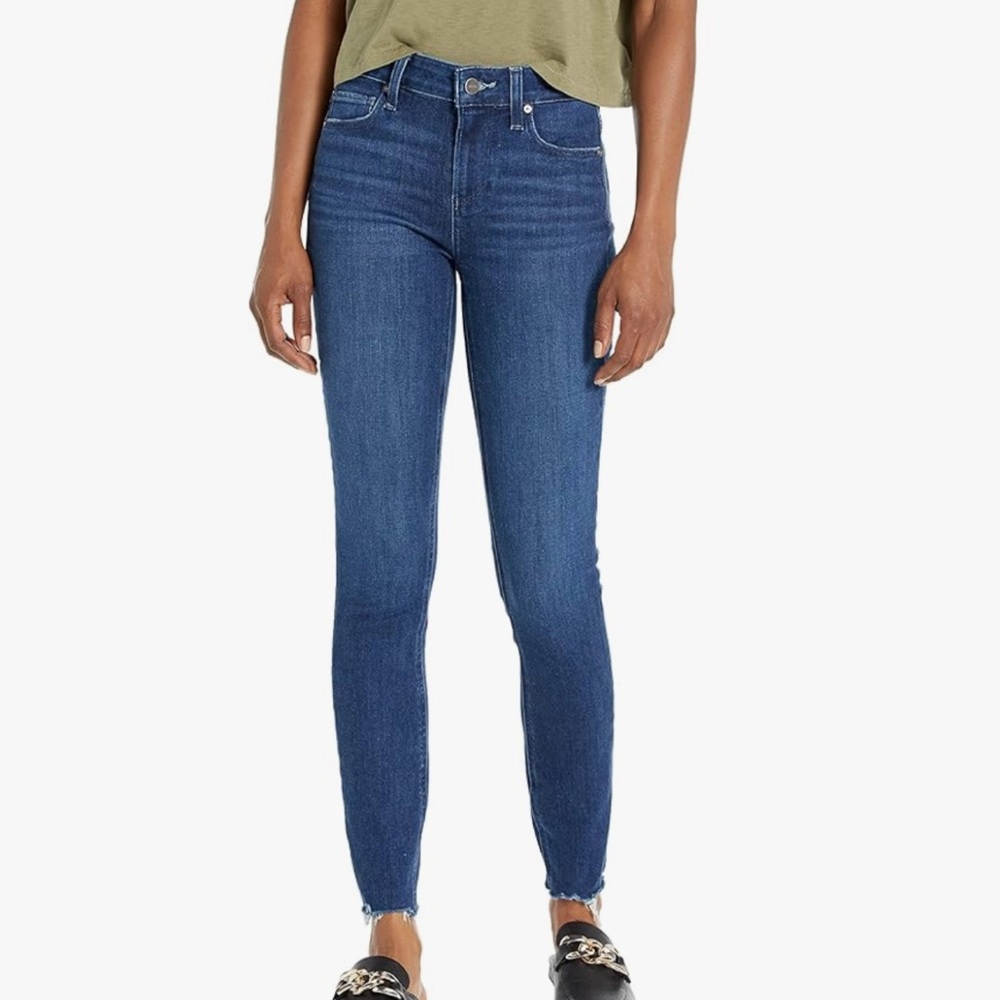 Paige Verdugo Crop Distressed Skinny Jeans - Mid-Rise with Raw Hem Size 29